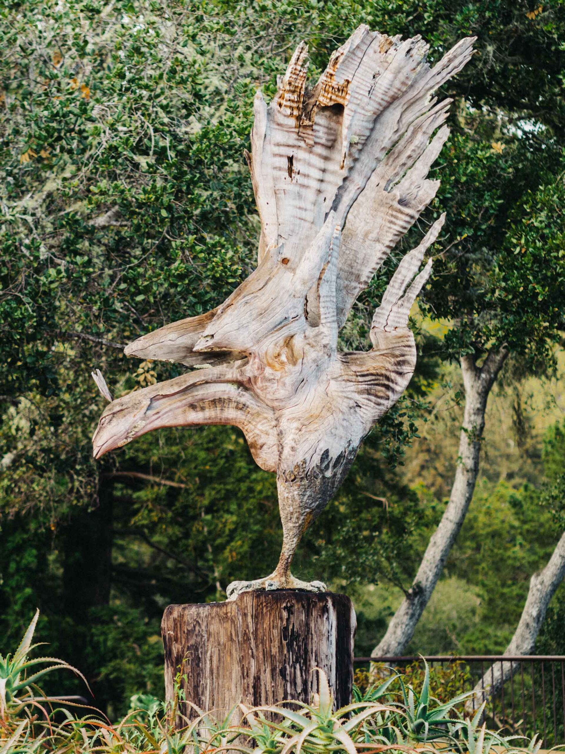 Wooden Phoenix Sculpture at Nepenthe Big Sur | Photography by Carla Gabriel Garcia